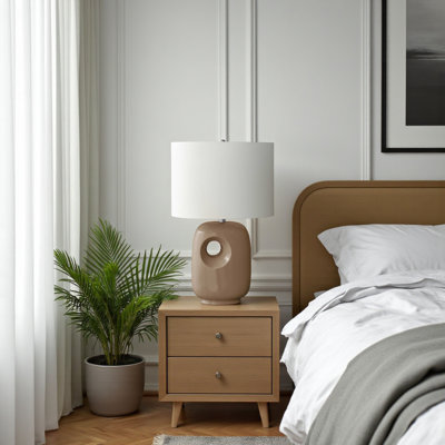 Abel Standard Ceramic Table Lamp in Brown and Ivory Shade, 25.51'' H X 15.89'' W X 10.74'' D