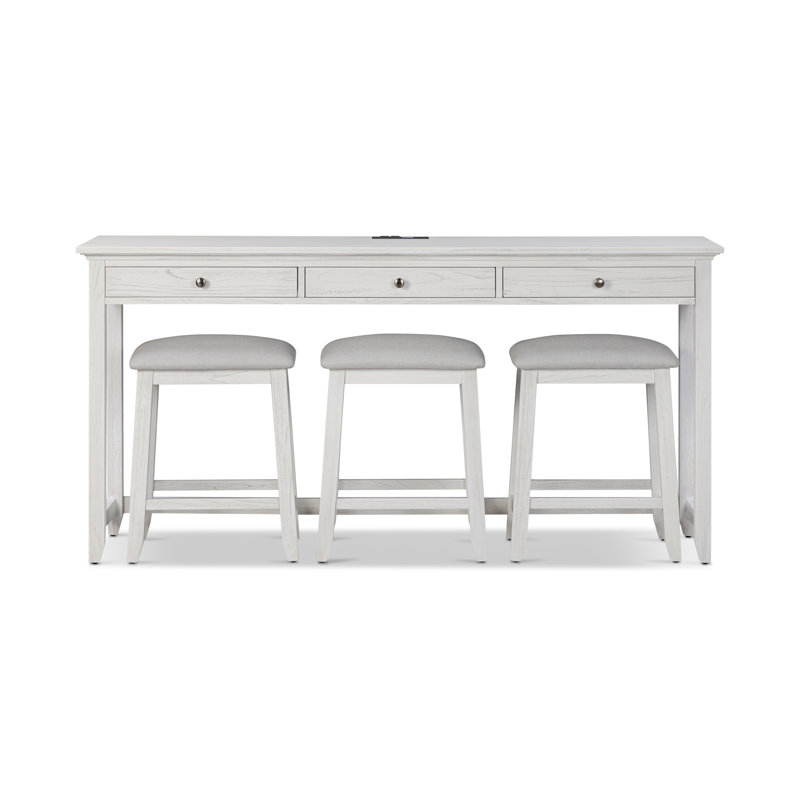 Surfside - Console à 3 tiroirs et 3 tabourets - Blanc vieilli, finition grise, Weathered White, Gris
