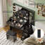 Ensemble de meuble-lavabo 35 po avec miroir à DEL, station de charge USB, rangement à 5 tiroirs, meuble-lavabo noir avec tabouret pour la chambre à coucher-1378557887