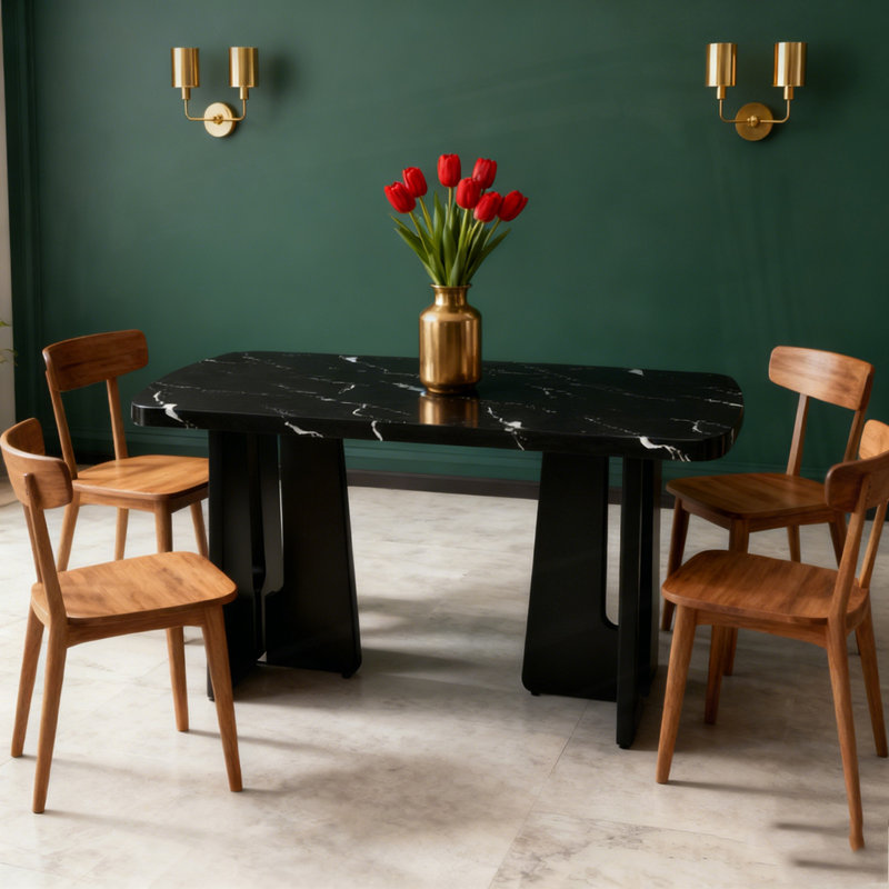 Table de salle à manger 63 po moderne en faux marbre, élégante table de salle à manger et de cuisine pour la maison, Noir