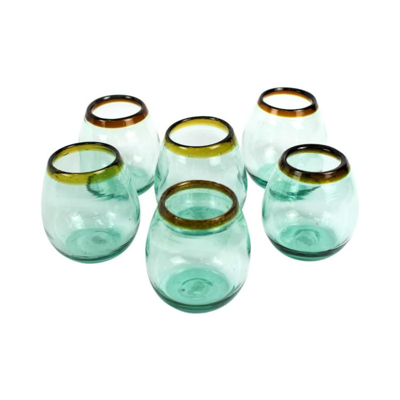  Verre à vin en verre multi-usage H 4,5 "transparent, soufflé à la main transparent, ensemble de 6, Vert