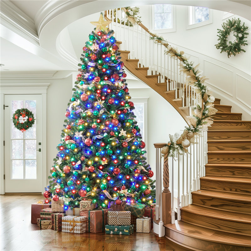 Arbre de Noël en épinette artificielle facile à installer Jaidalynn - support inclus, 9', Illuminée