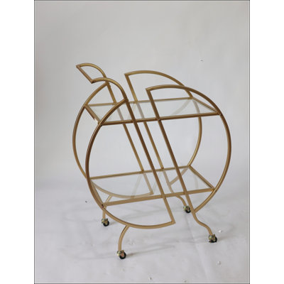 Gold Bar Carts for The Home with Lockable Caster Wheels, 2 Mirrored Shelves, and Elegant Design for Parties and Kitchen Use