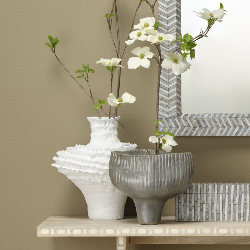 White Ruffled Ceramic Decorative Table Vase