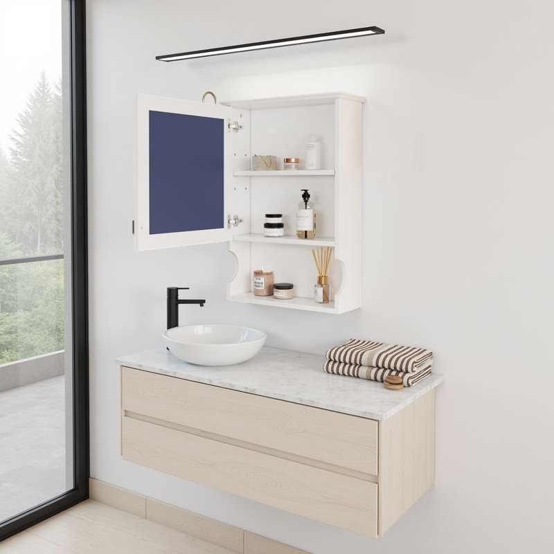Armoire murale 20 "avec miroir, armoire de rangement avec 1 porte à fermeture douce et tablette réglable, Blanc