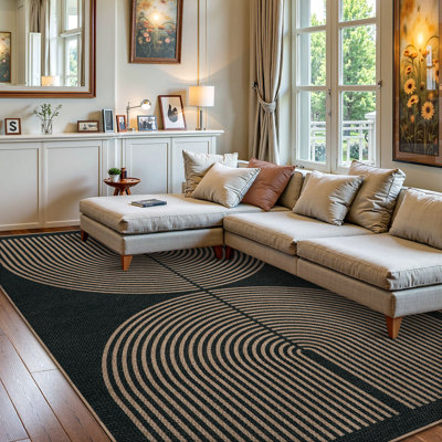 Modern Faux Jute Outdoor Area Rug with Non-Slip Backing, Washable Patio Rug for Deck, Backyard and Indoor