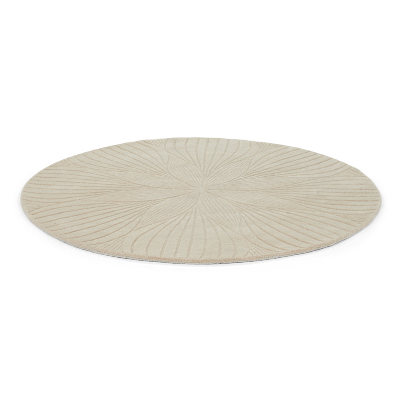 Folia Hand Tufted Wool Area Rug in Light Beige, Round 6'7"
