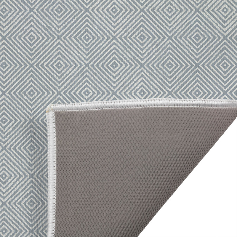 Tapis de toilette rectangulaire absorbant et antidérapant à motif ikat., 24" W x 17" L, Slate Blue/Blue