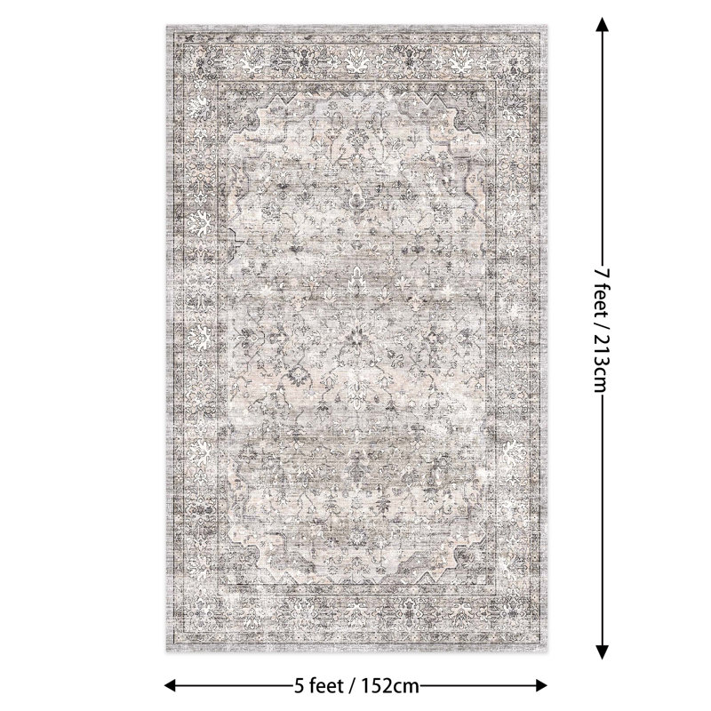 Redenhalk Area Rug NaturalGrey, Machine Washable Rug,Soft Accent Rugs,Non-Slip Non-Shedding Low-Pile Floor Carpet