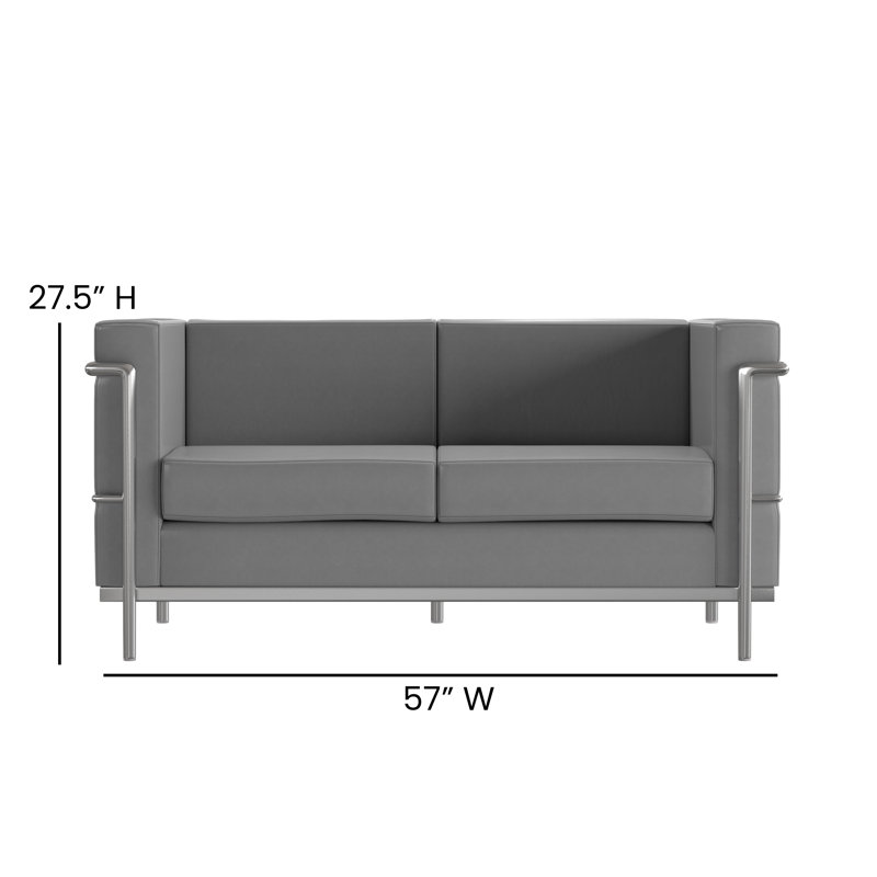 Hercules Regal Series Contemporary LeatherSoft Loveseat with Encasing Frame, Grey