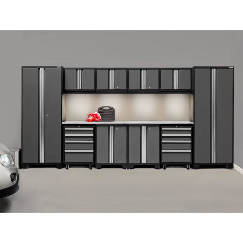 Bold Series 12 Piece Steel Garage Storage Cabinet Set, Gray, Stainless Steel