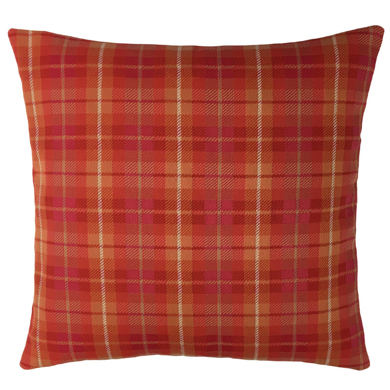 Plaid Feather Reversible Throw Pillow, 18" x 18", Orange