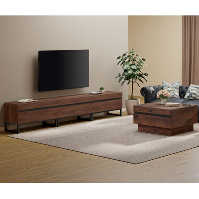 Hewitt Modern TV Stand And Coffee Table Set Of 2, Storage Entertainment Center For Tvs Up To 110 Inch, Square Center Table With Tempered Glass And Sto by Latitude Run
