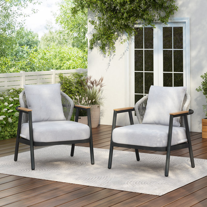 Manzanares Outdoor Rope Accent Chairs, Light Gray, Dark Gray/Brown