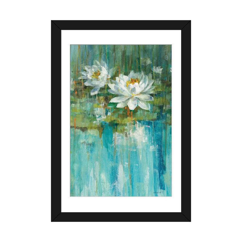 « water lily étang panel i », reproduction d’art sur toile, H 24 po x l 16 po x P 1 po, Papier d'art encadré noir, Blanc