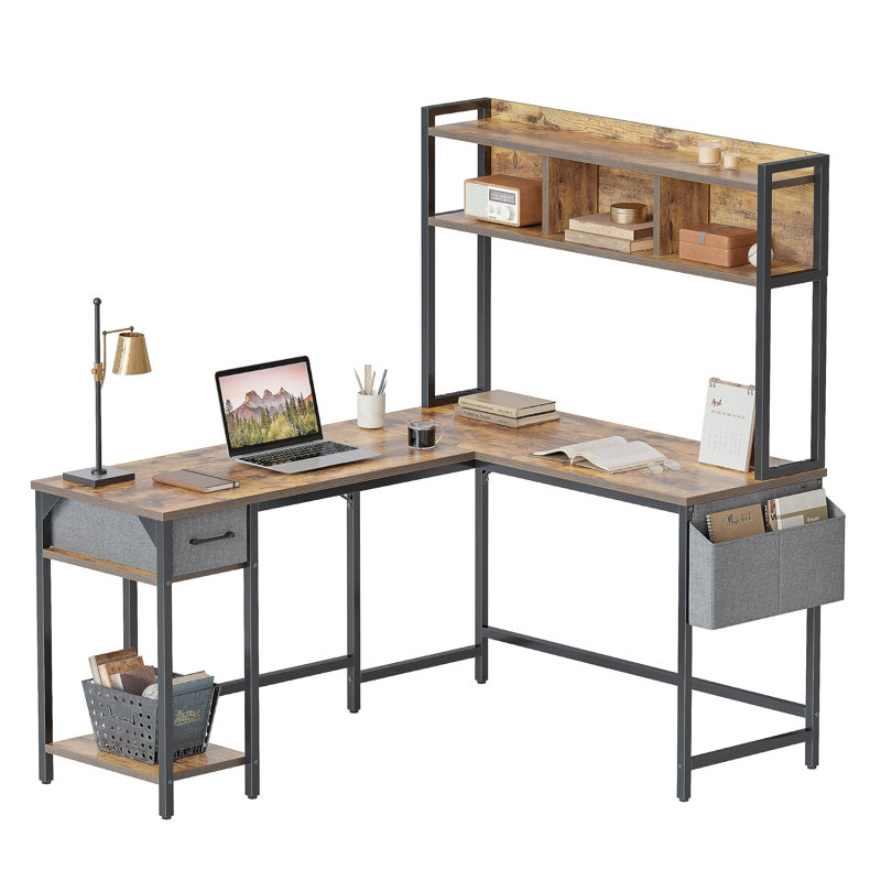 Stathelle L-Shaped Metal Base Writing Desk, Black