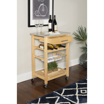 Macy Rolling Granite Kitchen Cart with Utility Drawer & Basket