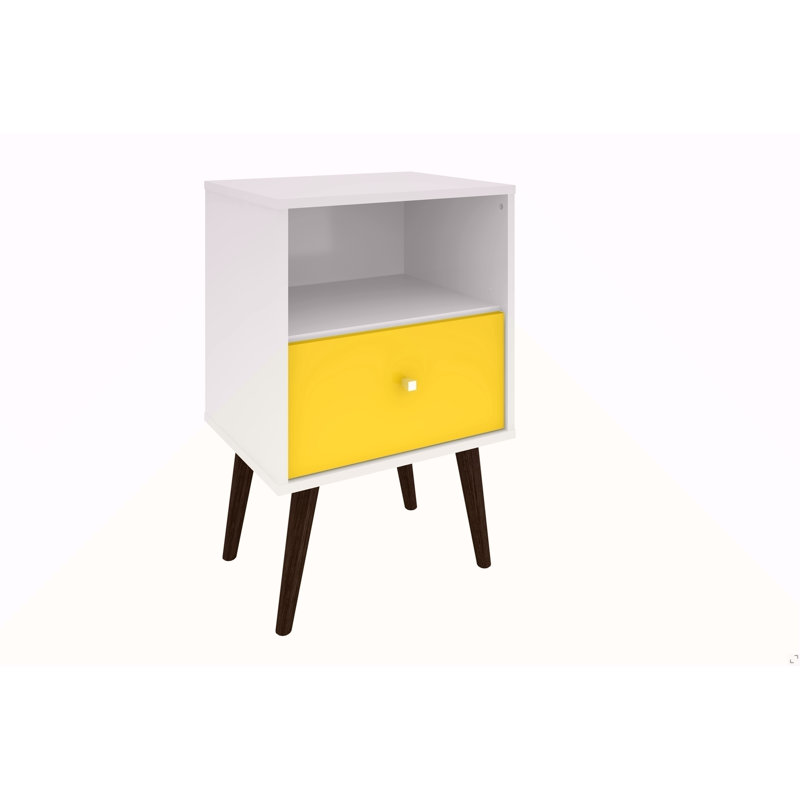 Table de chevet blanche et jaune, Jaune / Blanc