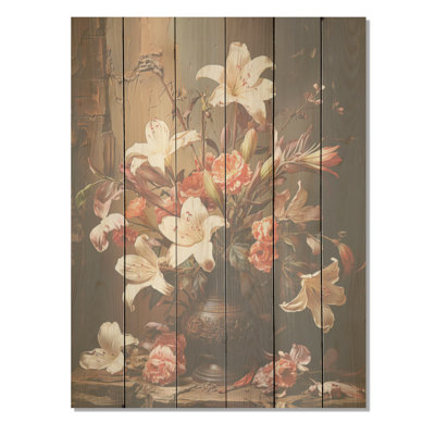 Fleurs brunes rétro nature morte - Art mural en bois sur bois de pin naturel