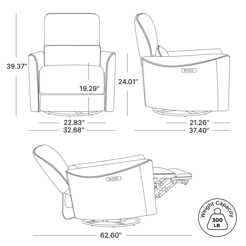 Swivel Power Recliner(Set Of 2), Green Polyester