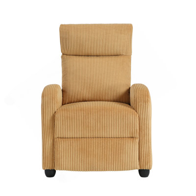 Modern Push Back Recliner Chair Yellow Soft Corduroy Upholstery Comfort Solid Wood Living Room Furniture 1Pc