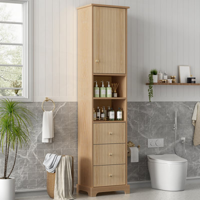 Armoire de salle de bain autoportante de 67,7 po de hauteur avec 1 porte, tablette réglable, 3 tiroirs, rangement ouvert
