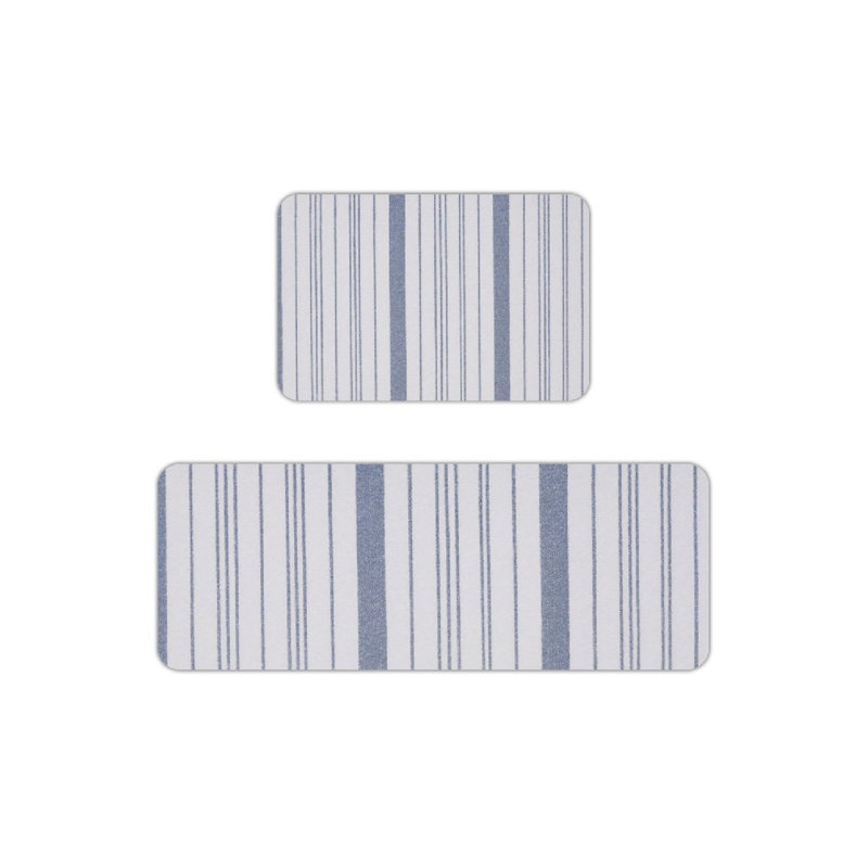 Classic Blue Striped, 2 Pcs Non Slip Kitchen Mats