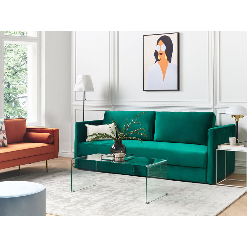 Amilcar 3 Seater Velvet Sofa Bed, Green