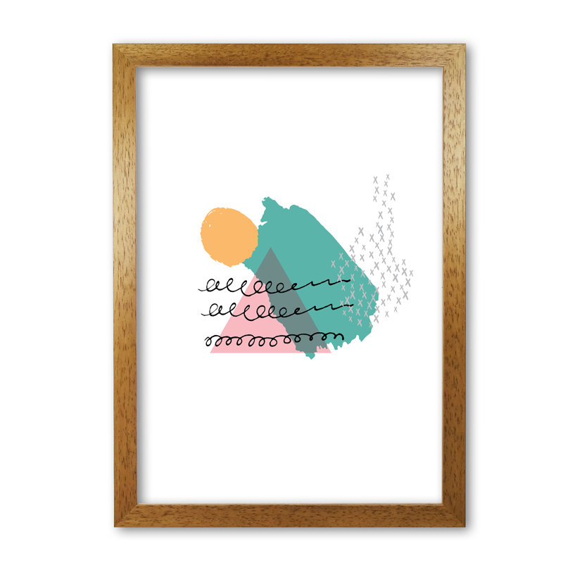 Pink And Teal Mountain Sun Abstract - Print, Honey Oak Frame, 30 cm H x 21 cm W x 5 cm D