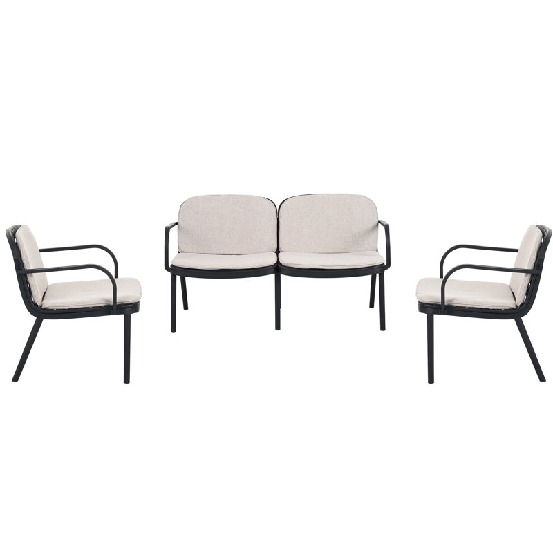 Patio d'extérieur, structure noire, coussin beige, confortable, nécessitant peu d'entretien, rembourrage en polypropylène antirouille, léger et respirant, mélange et agencement