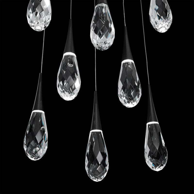 Hibiscus 13 Light Crystal LED Multi-Light Pendant, Black