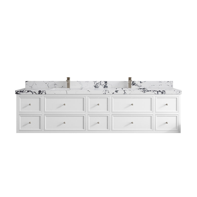 Flottant 84 po Roswell X P 22 po De salle de bain Calacatta Poanazzo Quartz, Viola nuit
