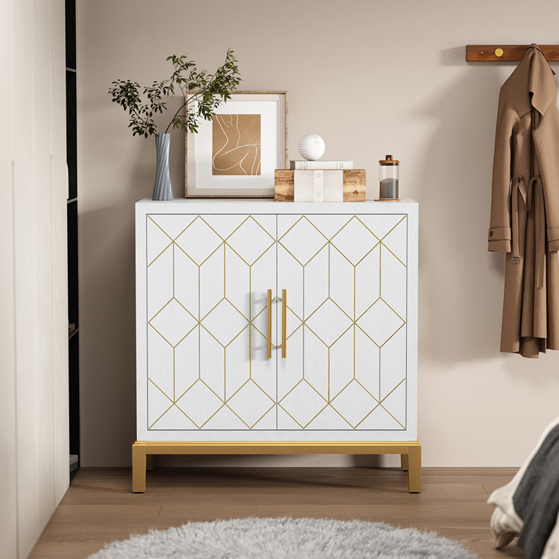 Armoire d'appoint 32 "avec garniture dorée, Blanc