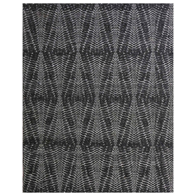 Wool Moroccan Area Rug in Dark Gray/Gray, Rectangle 6' x 9'