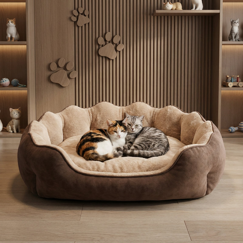DreamLounge Brown Two-Tone Bolster Lounge Cat Bed