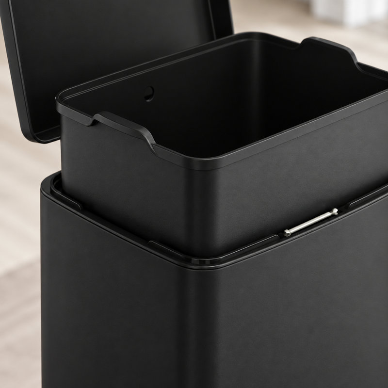 Black 55 Liter Pedal Trash Can with Soft Close Lid, Removable Inner Bucket and Detachable Wheels
