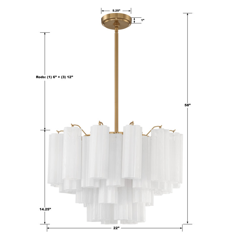 Arras Dimmable Tiered Chandelier, Aged Brass, Milk White, 14.25" H x 22" W x 22" D