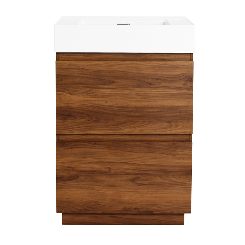Meuble-lavabo 24 po avec lavabo simple en céramique et tiroir, Brun