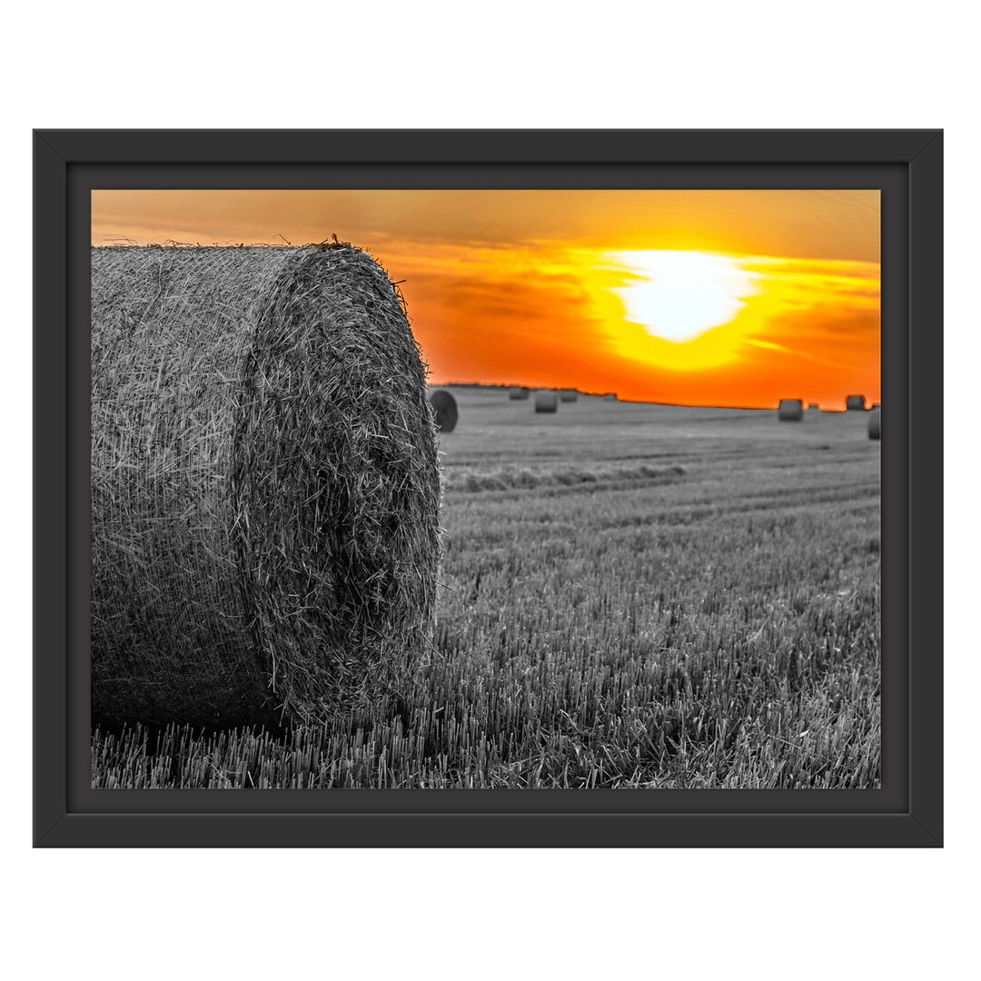 Gerahmtes Wandbild Strohballen auf Feld