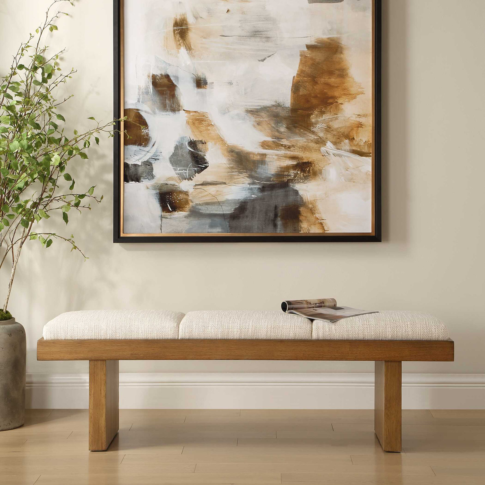 Uttermost Haden White Upholstery Bench