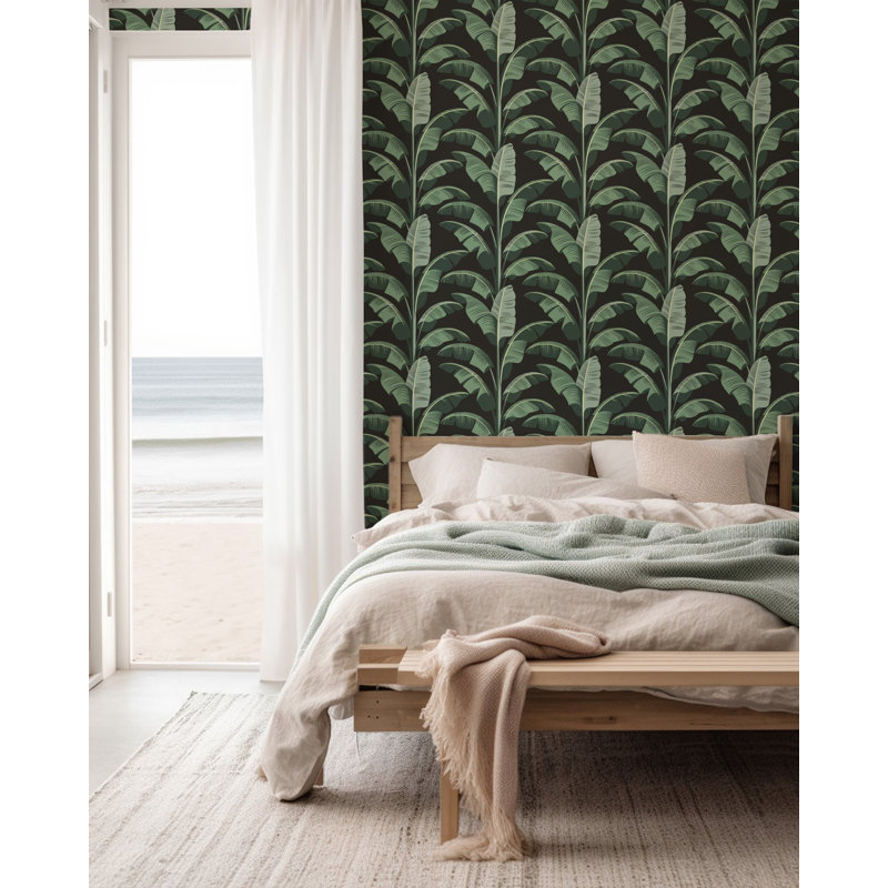 Banana Leaf - Wallpaper, Black, Self-Adhesive