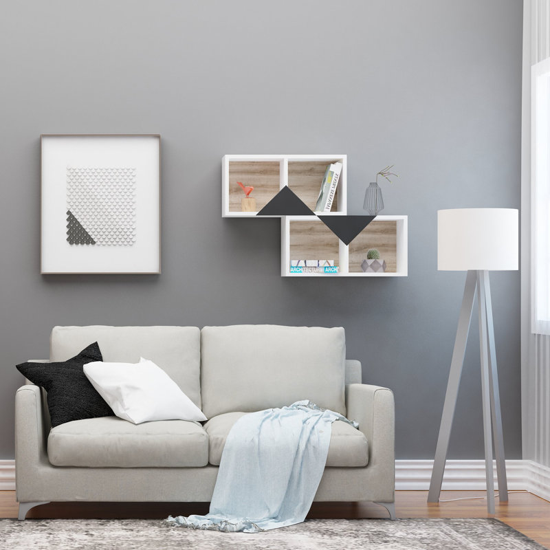 Tablette décorative 4 pièces avec tablettes réglables Abdalrahman, Blanc/chêne