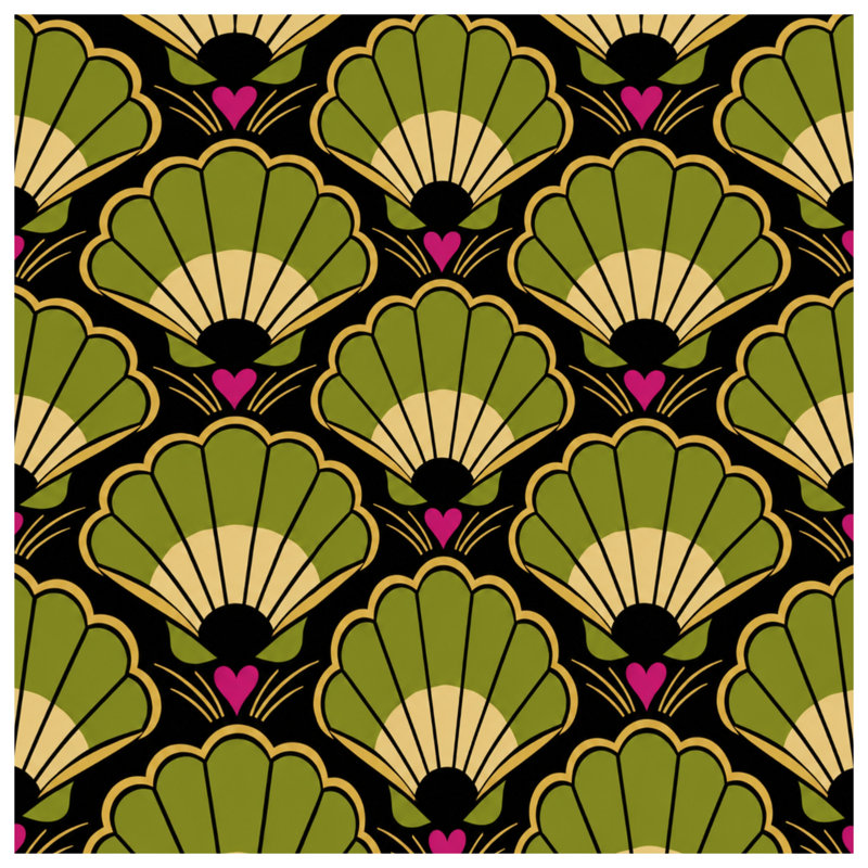 Housses de couette vertes Art Deco Shells, Très grand lit