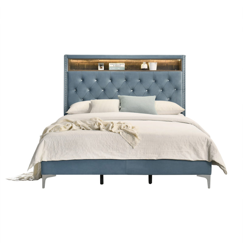 Javan Upholstered Storage Bed, Light Blue, Super King (6')