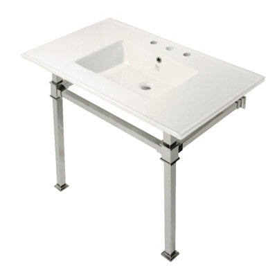 Kingston Brass Monarch 37-Inch Ceramic Console Sink with Stainless Steel Legs (8-Inch, 3-Hole)