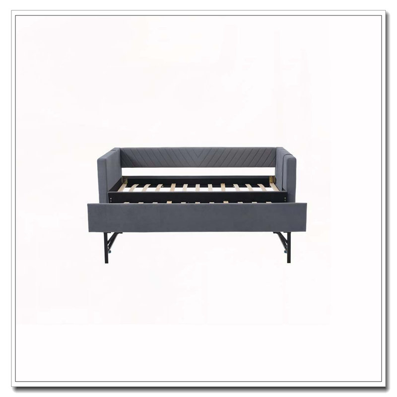 Upholstered Daybed with Trundle,USB Port ,Side Pockets, Gray