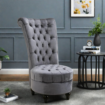 Chaises d'appoint à haut dossier, salon moderne capitonné en bois de polyester gris pour la maison