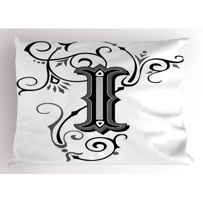Ambesonne Letter I Pillow Sham 2 Pack Capitalized Abstract I 26""x20"" Black Grey White -  pil-2_44634_26x20