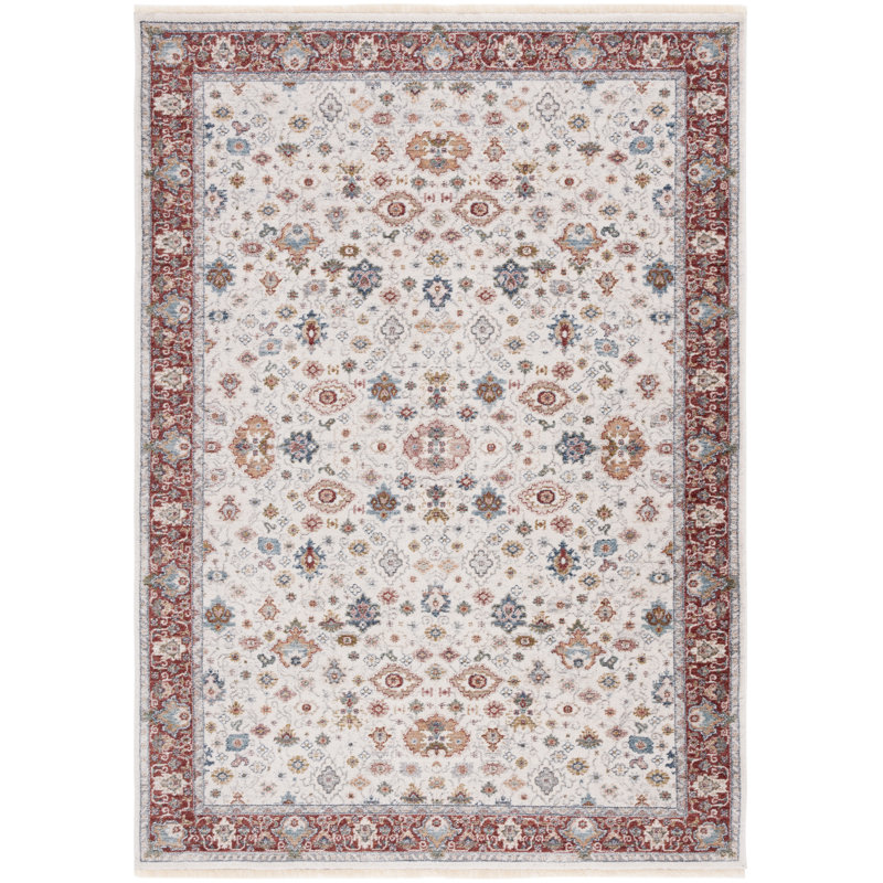 Ivory and Blue Rust Hand-Knotted Synthetic 4' x 6' Rug