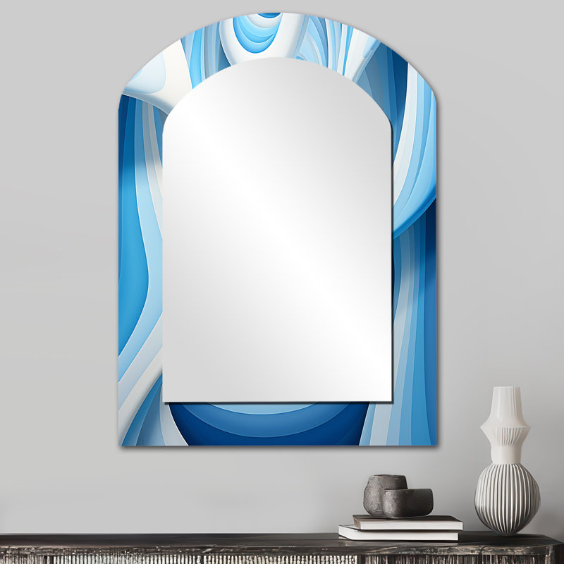 Op Art Blue Focus III - Op Art Asymmetrical Large Mirror, Modern Arch Unique Wall Mirror Decor, Printed Metal Art, 34" x 25"
